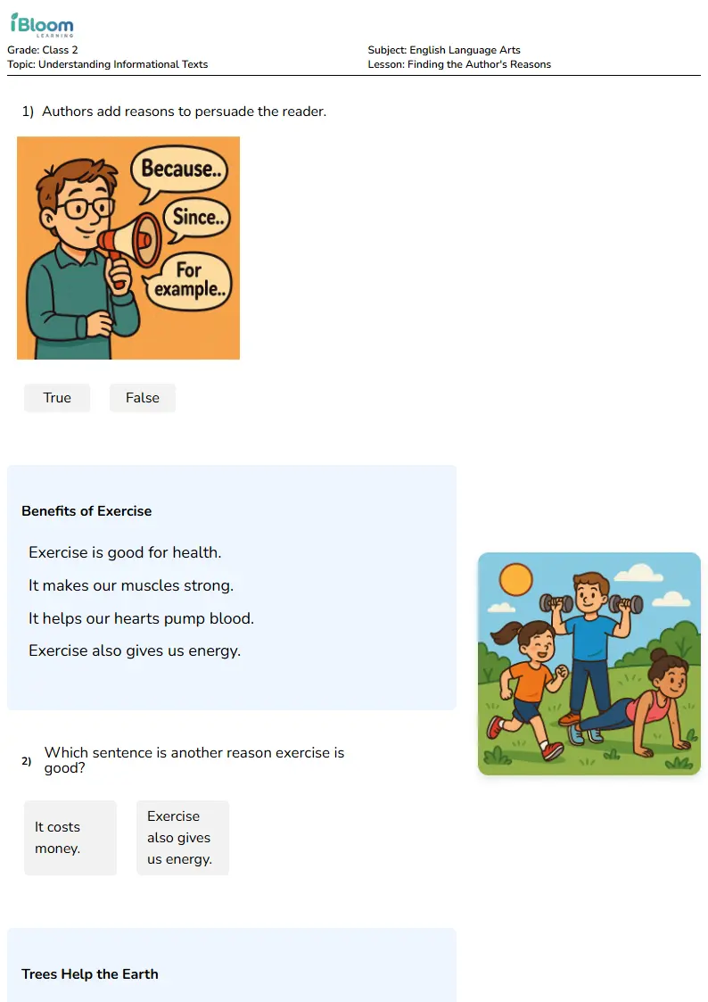 Finding the Author's Reasons Lesson for Class 2