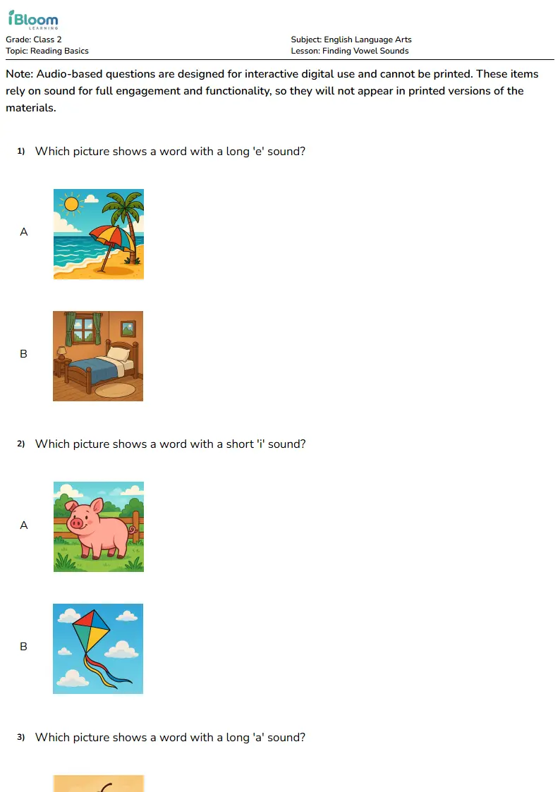 Finding Vowel Sounds Lesson for Class 2
