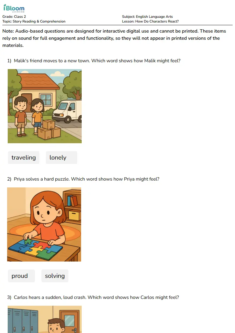 How Do Characters React? Lesson for Class 2