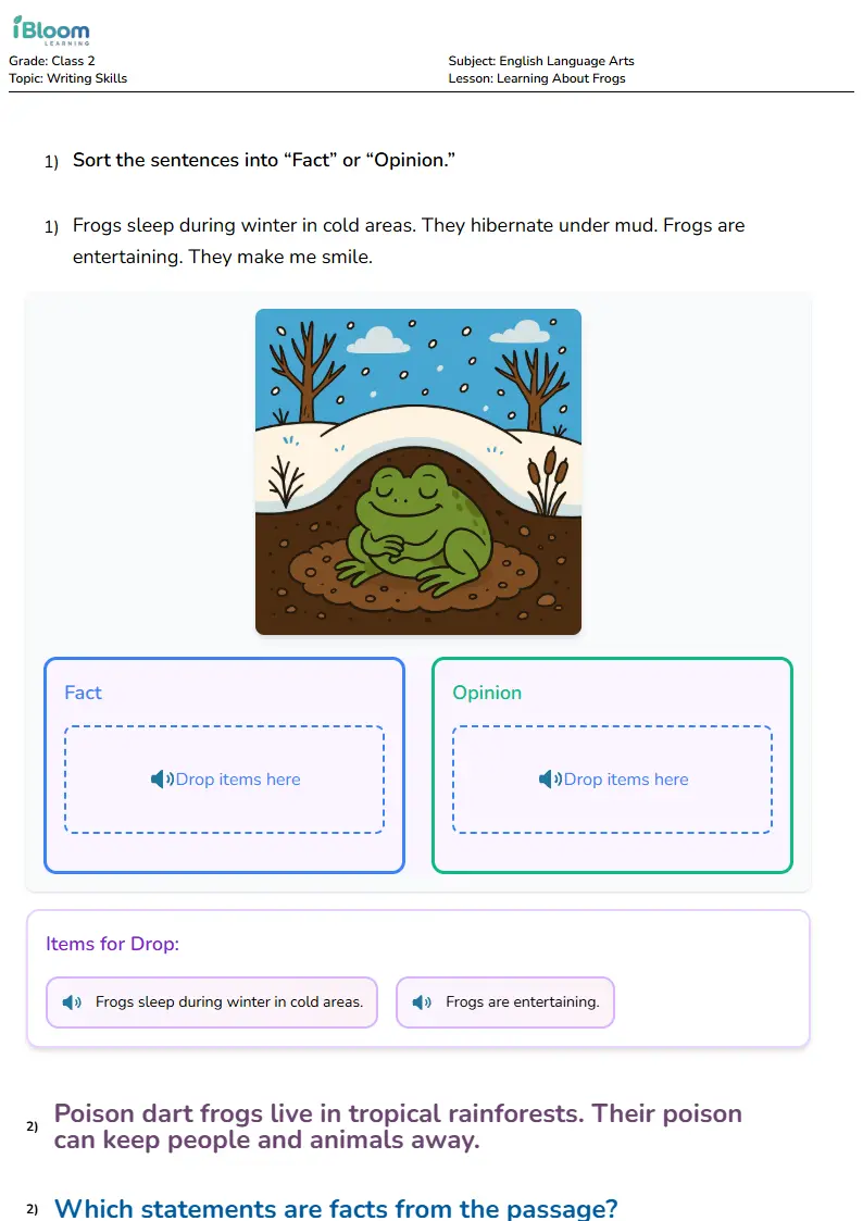 Learning About Frogs Lesson for Class 2