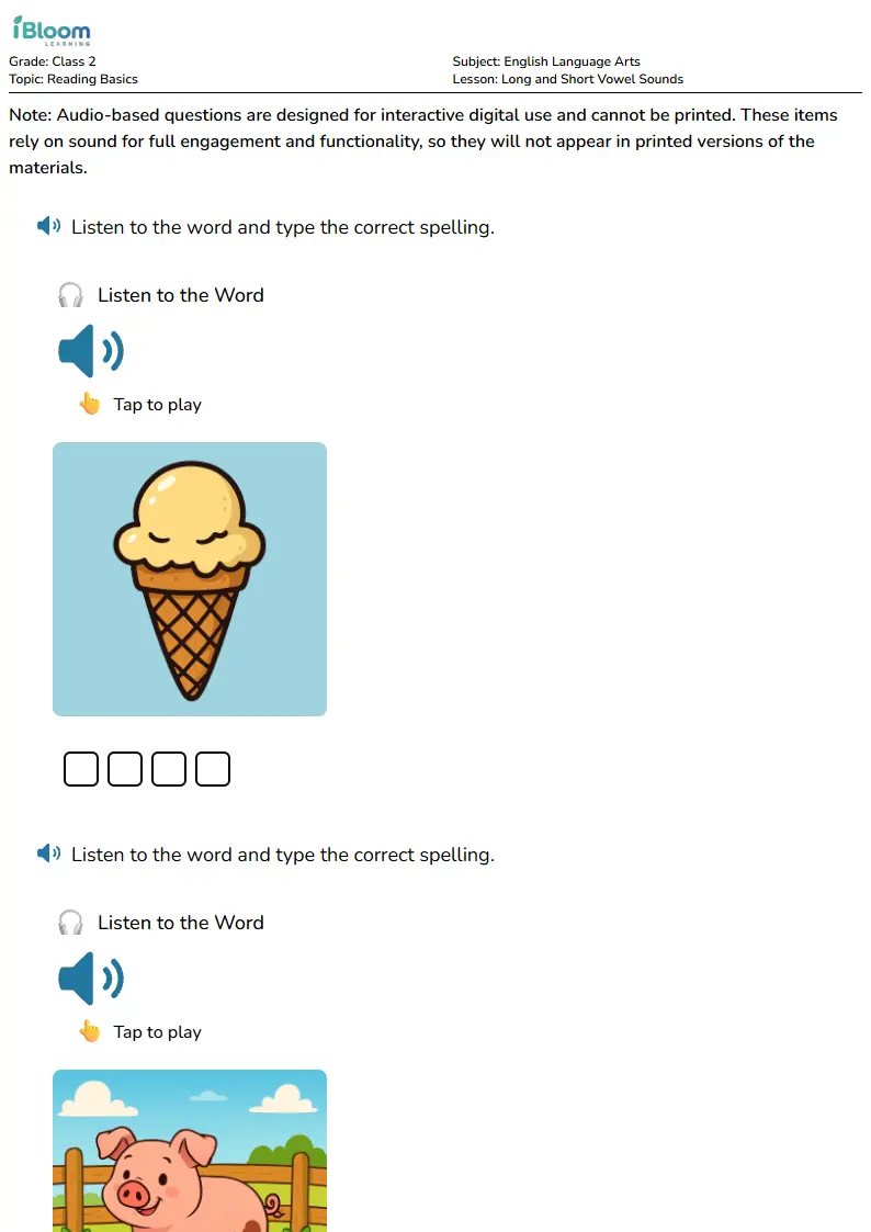 Long and Short Vowel Sounds Lesson