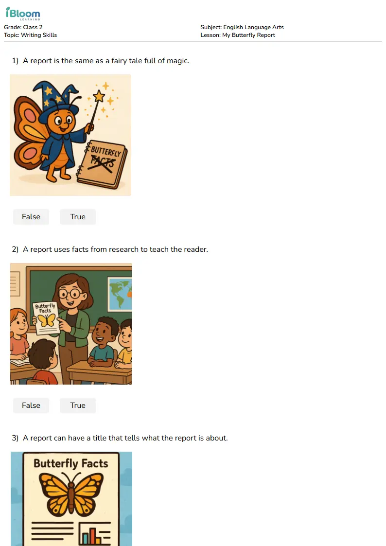 My Butterfly Report Lesson for Class 2 | iBloom