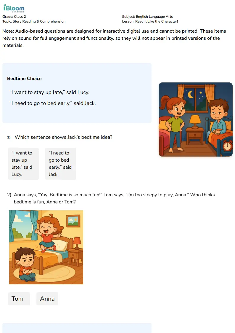 Read it Like the Character! Lesson for Class 2 | iBloom