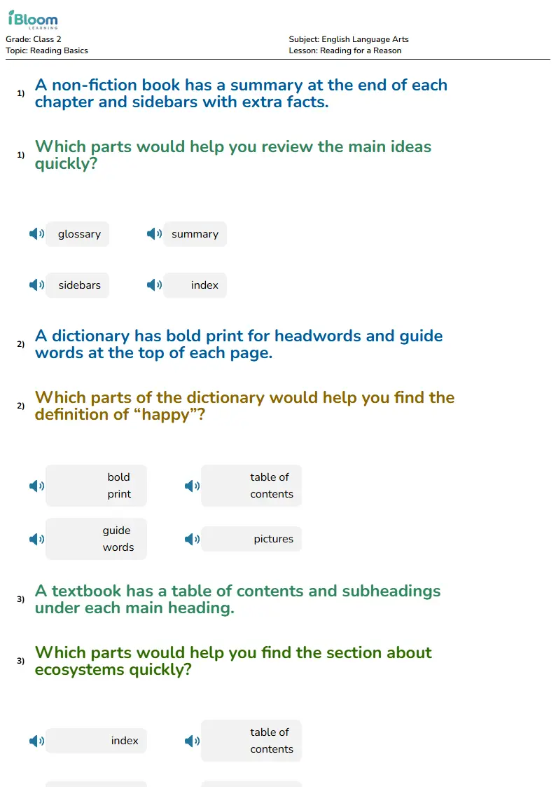 Reading for a Reason Lesson for Class 2 | iBloom