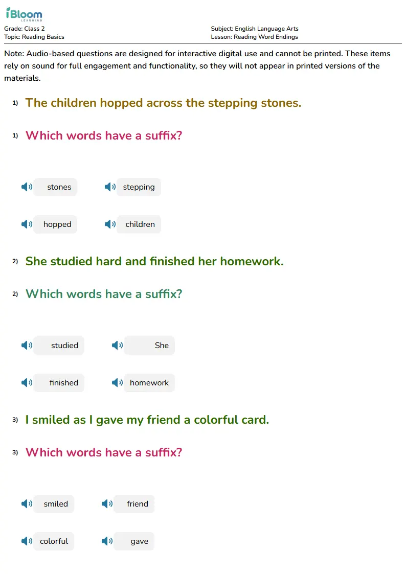 Reading Word Endings Lesson for Class 2 | iBloom