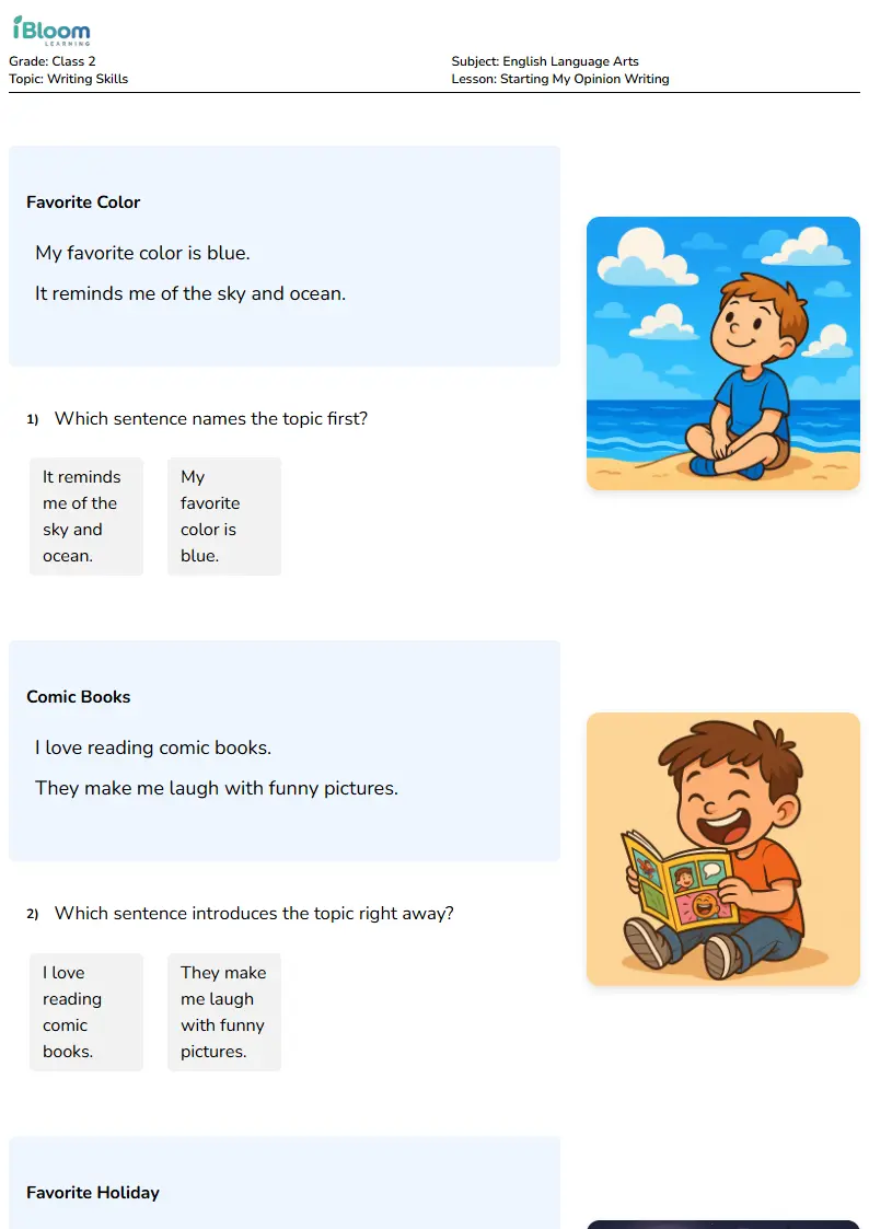 Starting My Opinion Writing Lesson for Class 2 | iBloom