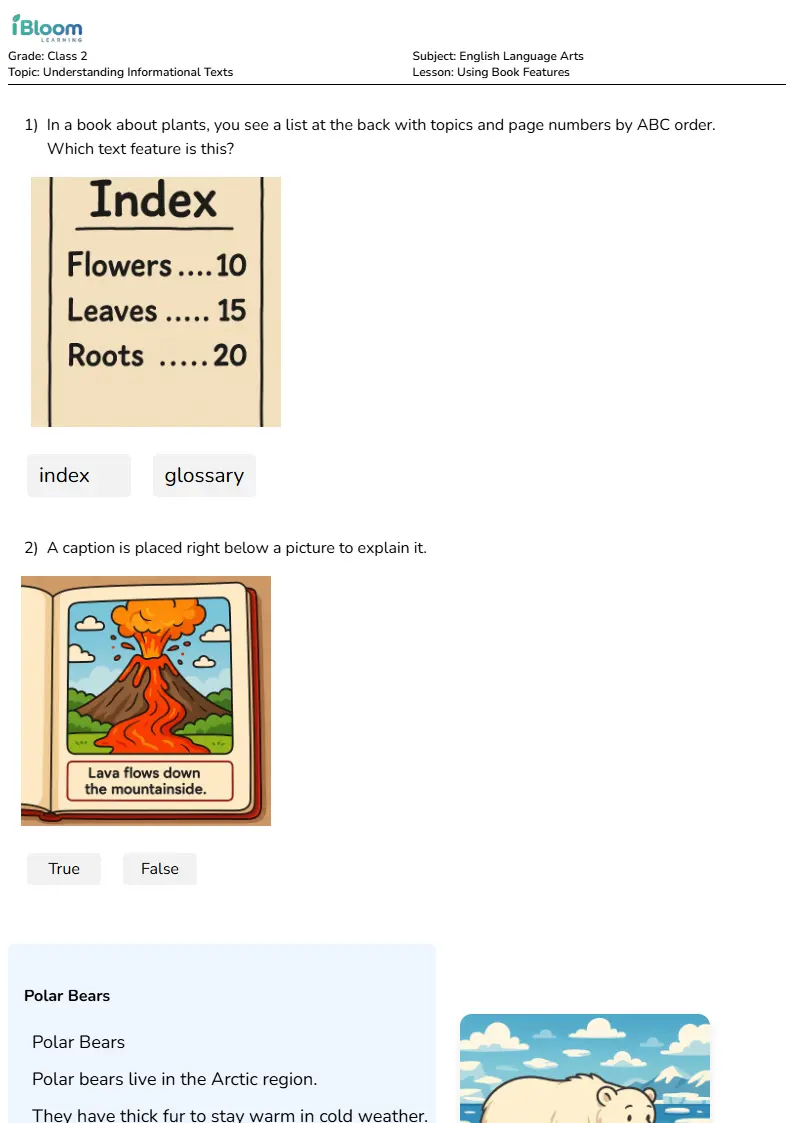 Using Book Features Lesson for Class 2 | iBloom