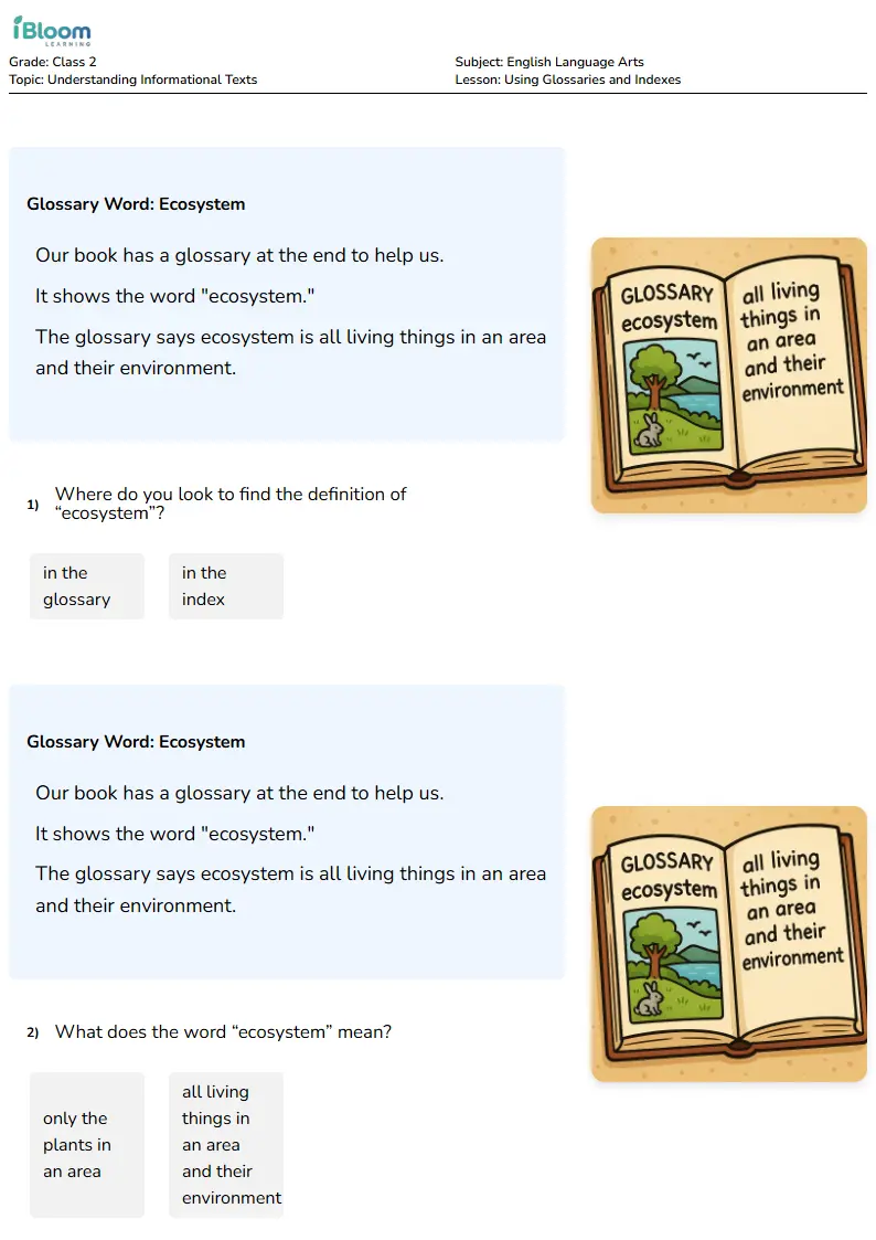 Using Glossaries and Indexes Lesson for Class 2 | iBloom