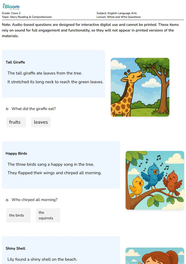 What and Who Questions Lesson for Class 2 | iBloom