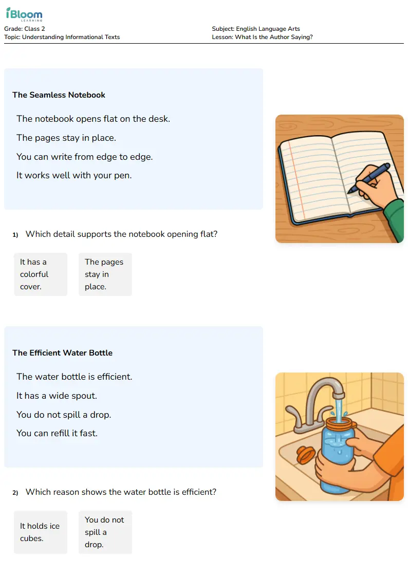 What Is the Author Saying? Lesson for Class 2 | iBloom