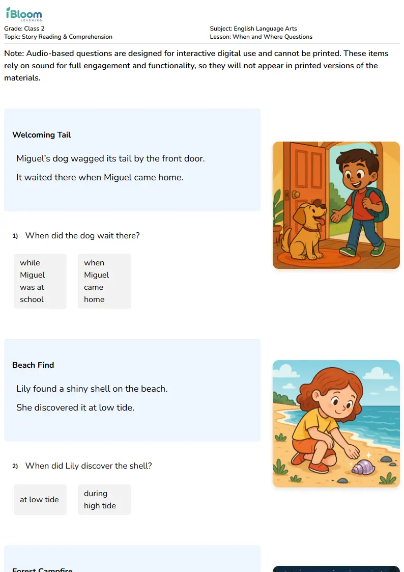When and Where Questions Lesson for Class 2 | iBloom