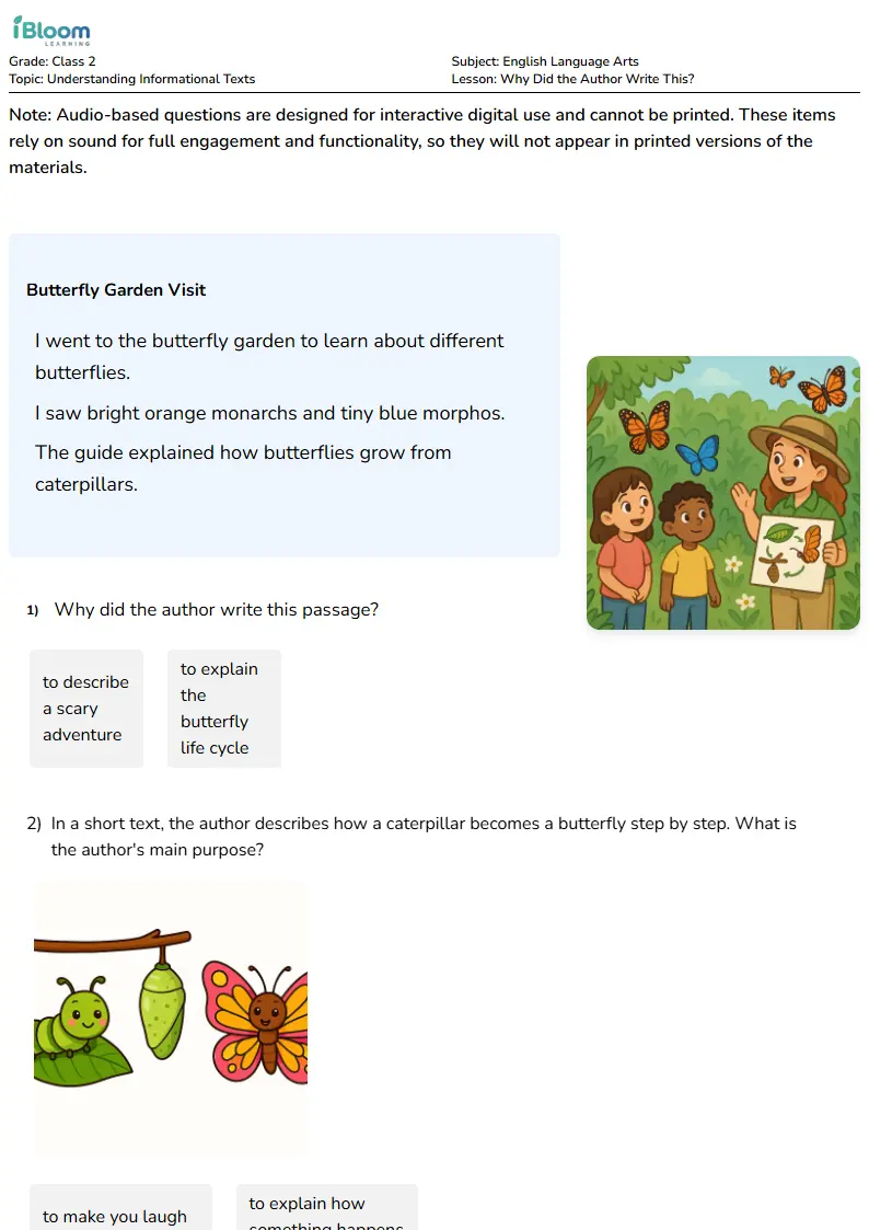 Why Did the Author Write This? Lesson for Class 2 | iBloom
