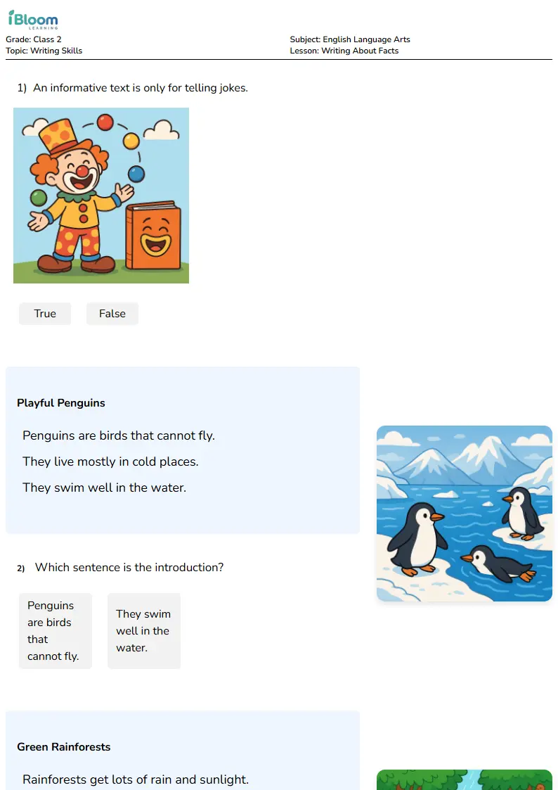 Writing About Facts Lesson for Class 2 | iBloom