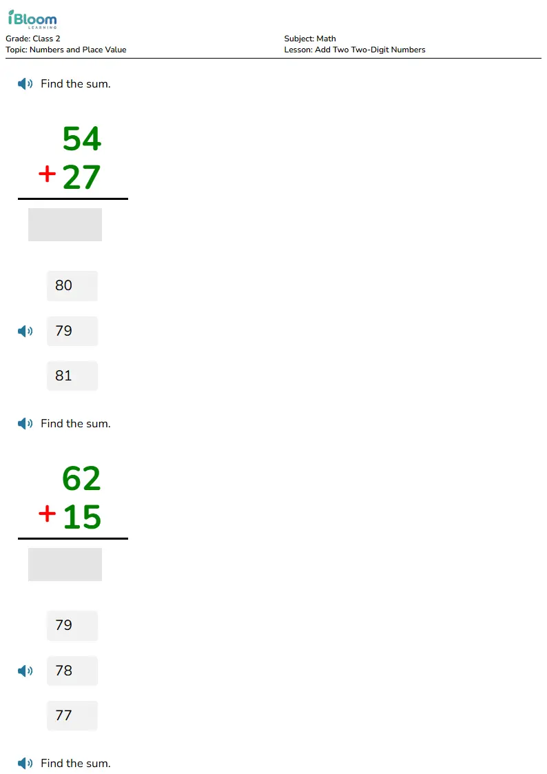 Add Two Two-Digit Numbers Lesson for Class 2