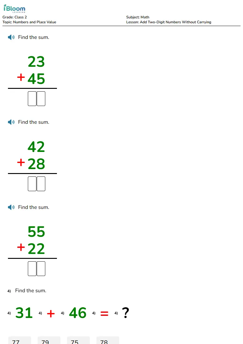 Add Two-Digit Numbers Without Carrying Lesson for Class 2
