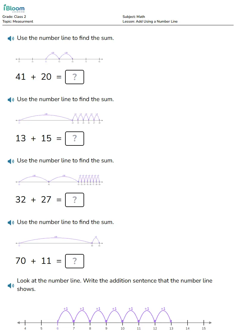 Add Using a Number Line Lesson for Class 2