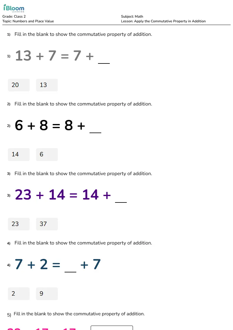 Apply the Commutative Property in Addition Lesson for Class 2