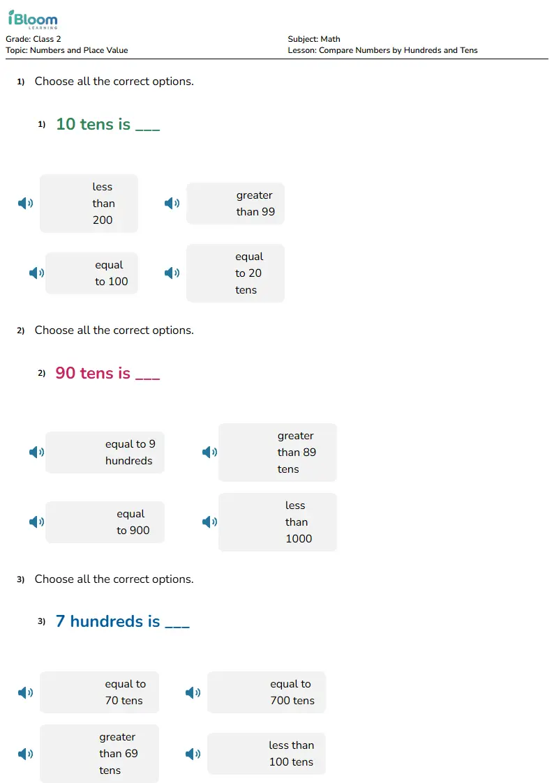 Compare Numbers by Hundreds and Tens Lesson for Class 2