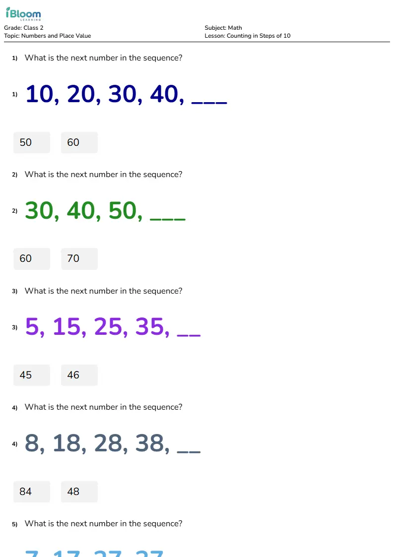Counting in Steps of 10 Lesson for Class 2