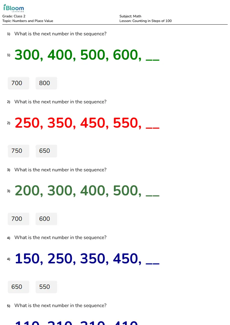 Counting in Steps of 100 Lesson for Class 2