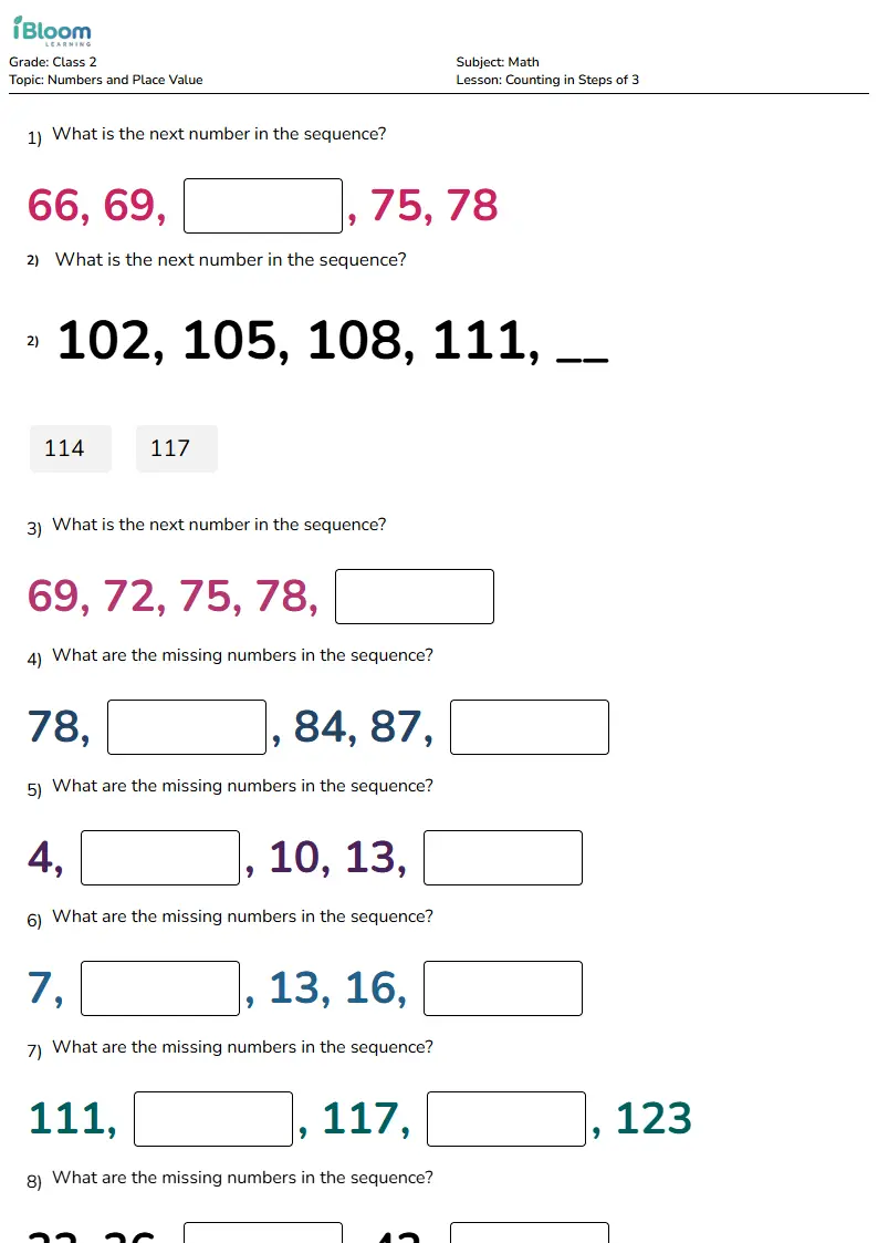 Counting in Steps of 3 Lesson for Class 2
