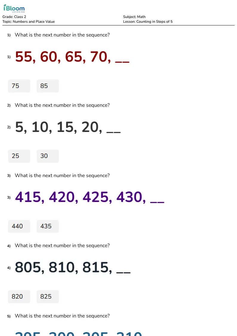 Counting in Steps of 5 Lesson for Class 2 | iBloom