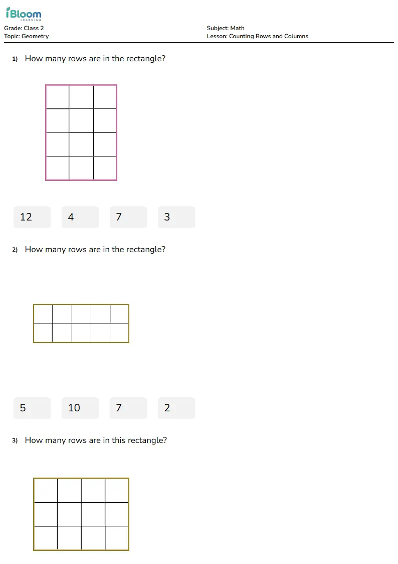 Counting Rows and Columns Lesson for Class 2 | iBloom