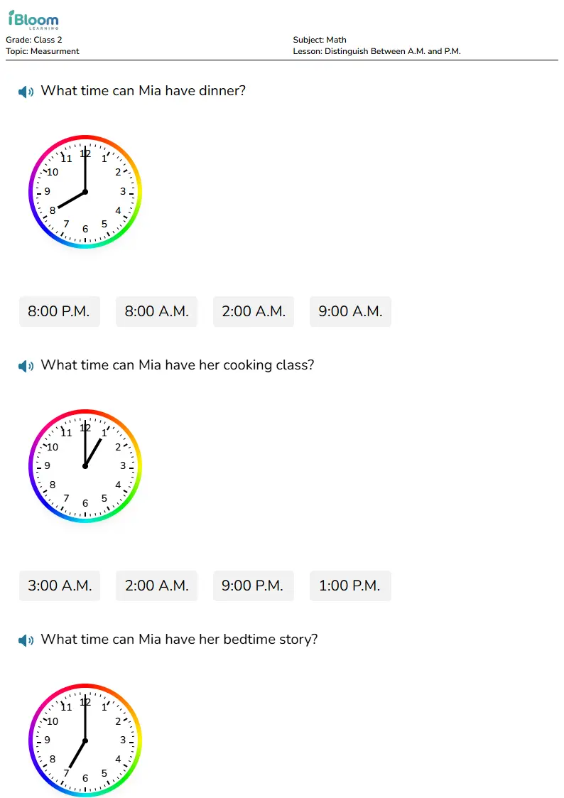 Distinguish Between A.M. and P.M. Lesson for Class 2 | iBloom