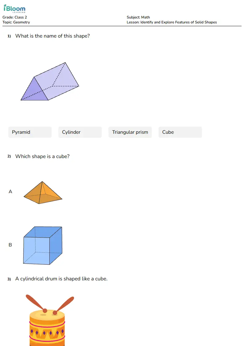 Identify and Explore Features of Solid Shapes Lesson for Class 2 | iBloom