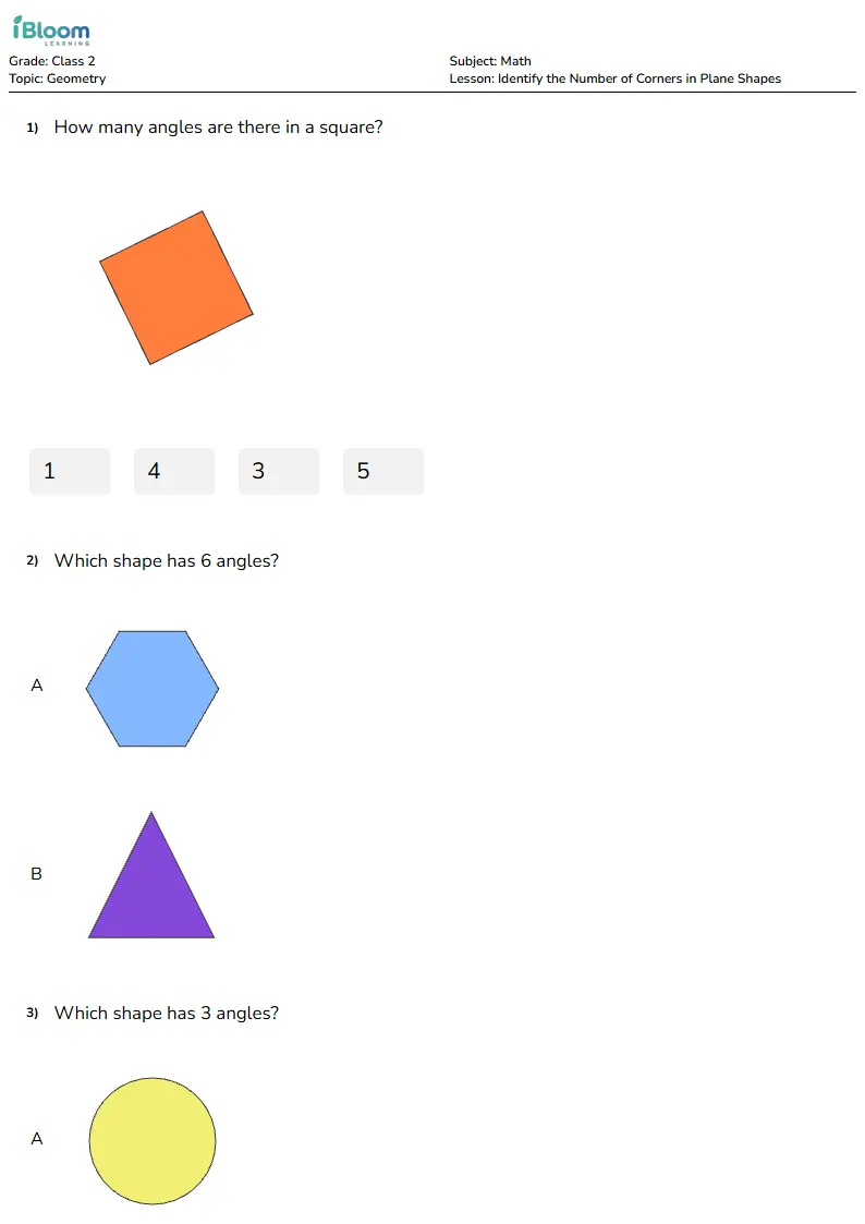 Identify the Number of Corners in Plane Shapes Lesson for Class 2 | iBloom