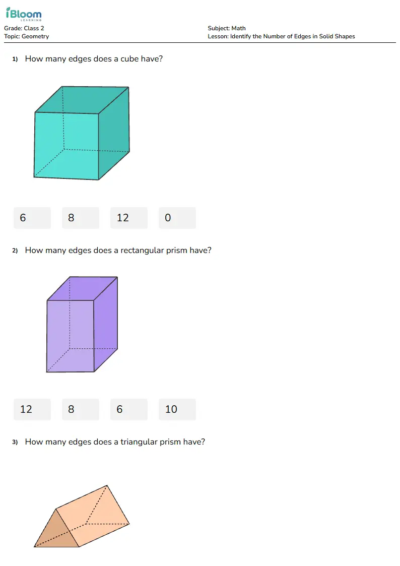 Identify the Number of Edges in Solid Shapes Lesson for Class 2 | iBloom