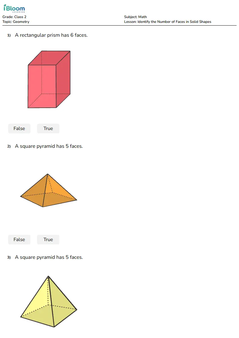 Identify the Number of Faces in Solid Shapes Lesson for Class 2 | iBloom