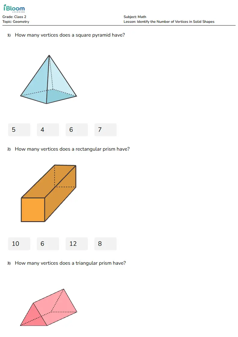 Identify the Number of Vertices in Solid Shapes Lesson for Class 2 | iBloom