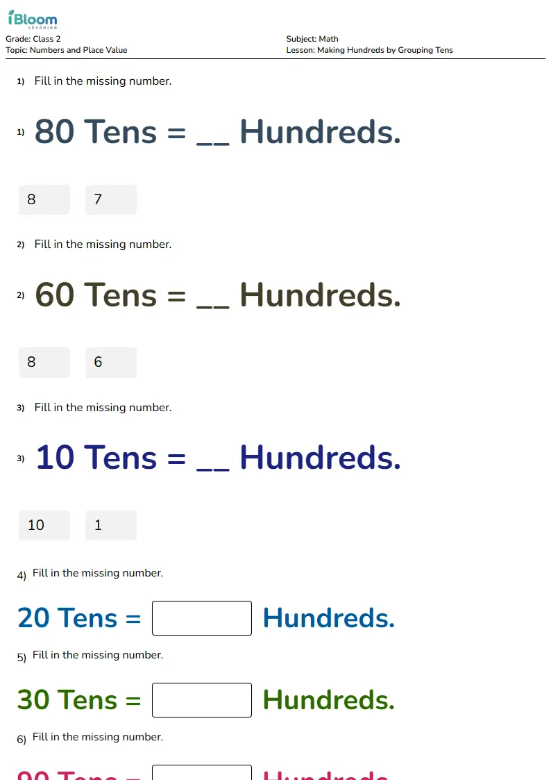 Making Hundreds by Grouping Tens Lesson for Class 2 | iBloom