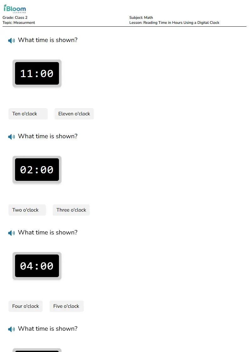 Reading Time in Hours Using a Digital Clock Lesson for Class 2 | iBloom