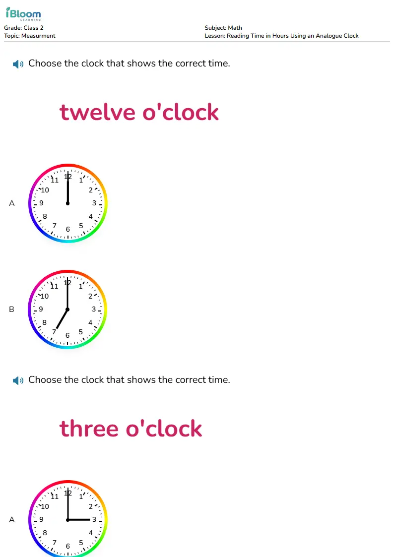 Reading Time in Hours Using an Analogue Clock Lesson for Class 2 | iBloom