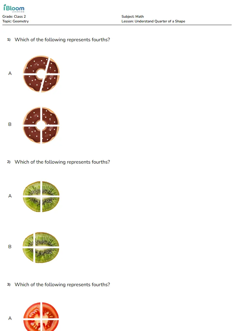 Understand Quarter of a Shape Lesson for Class 2 | iBloom