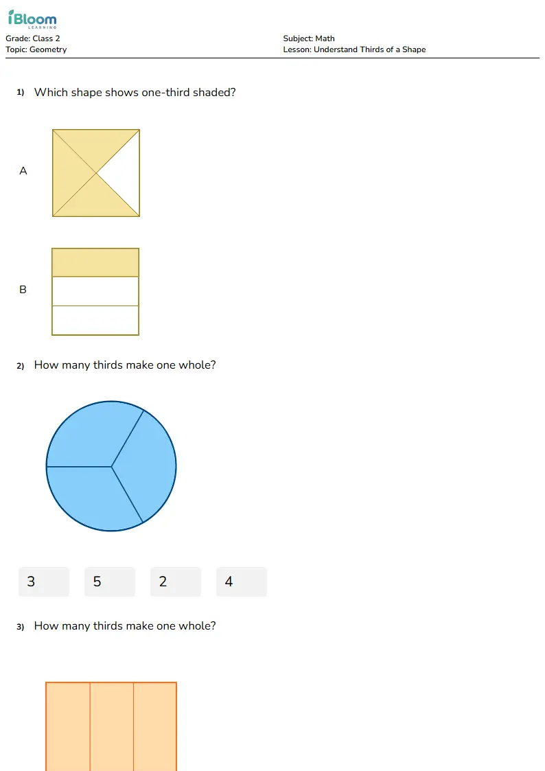 Understand Thirds of a Shape Lesson for Class 2 | iBloom