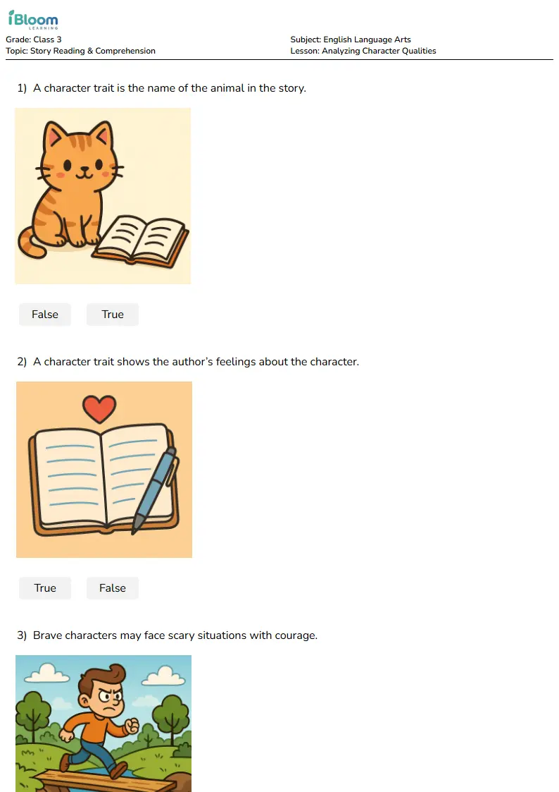Analyzing Character Qualities Lesson for Class 3