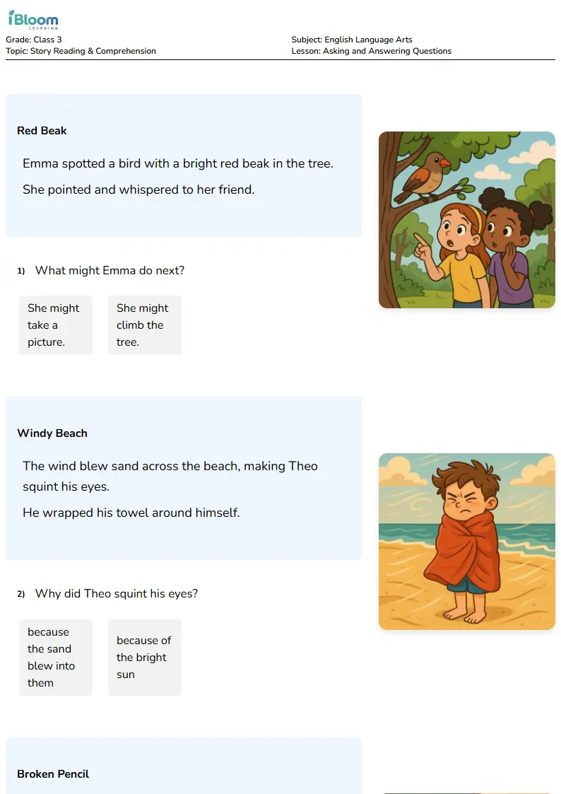 Asking and Answering Questions Lesson for Class 3