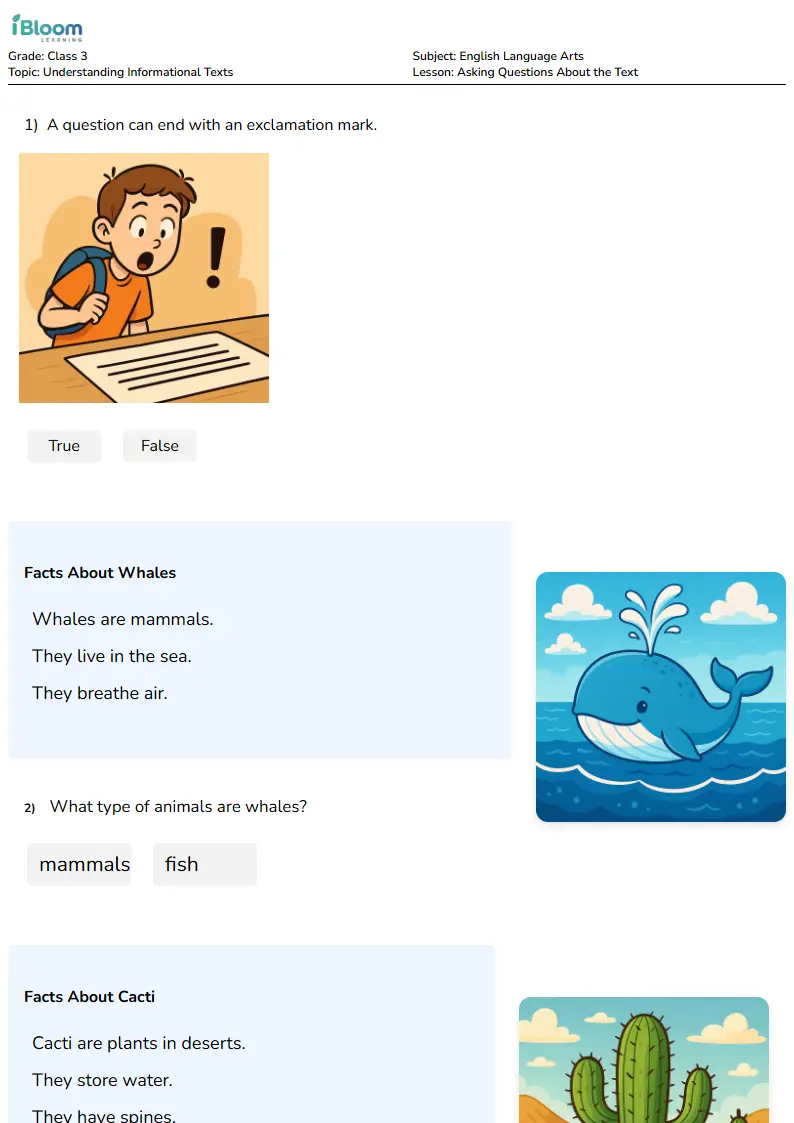 Asking Questions About the Text Lesson for Class 3