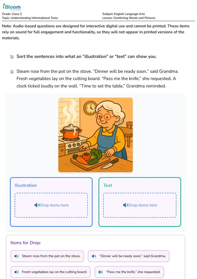 Combining Words and Pictures Lesson for Class 3