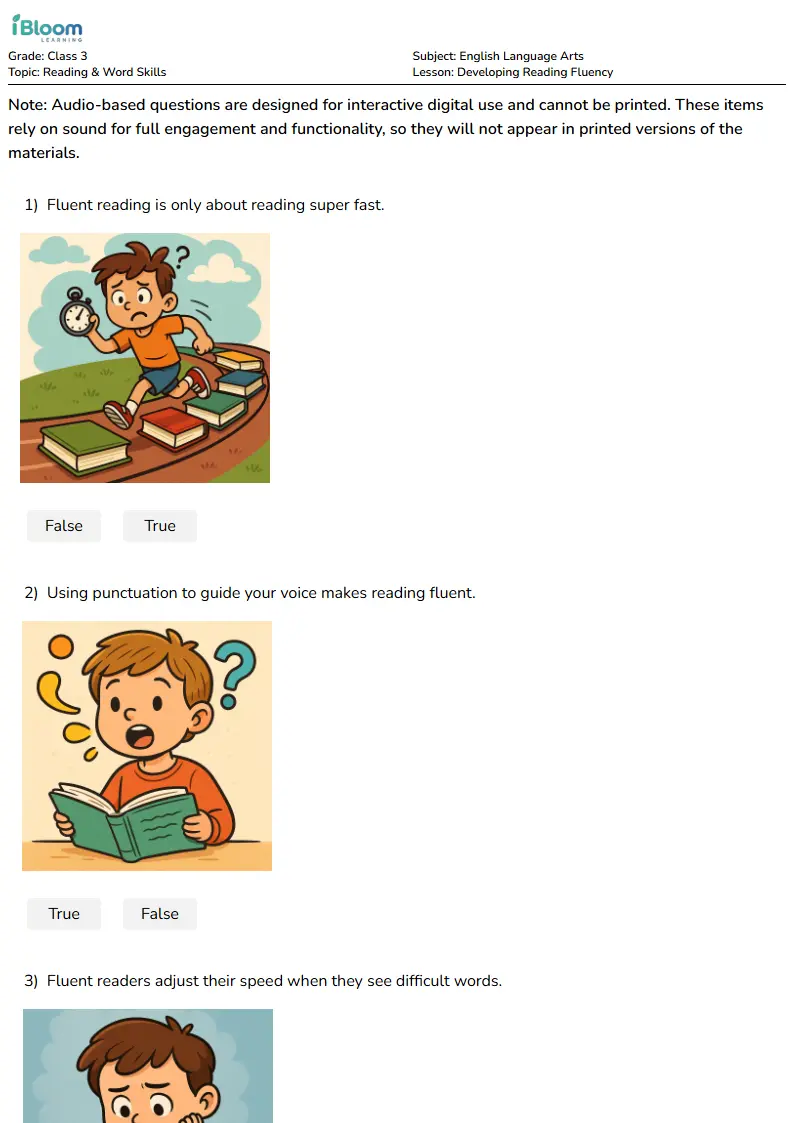 Developing Reading Fluency Lesson for Class 3