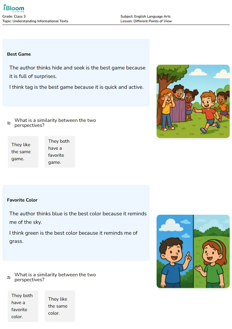 Different Points of View Lesson for Class 3