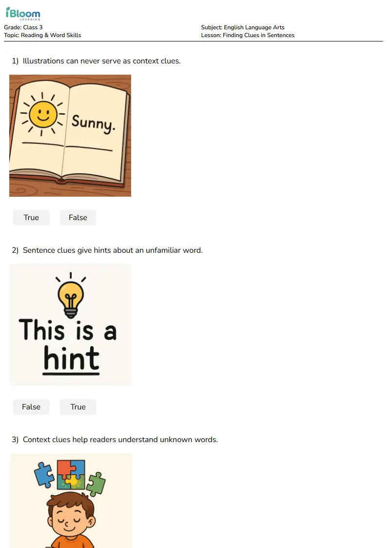 Finding Clues in Sentences Lesson for Class 3
