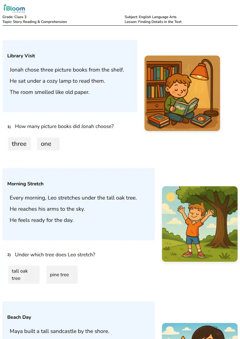Finding Details in the Text Lesson for Class 3
