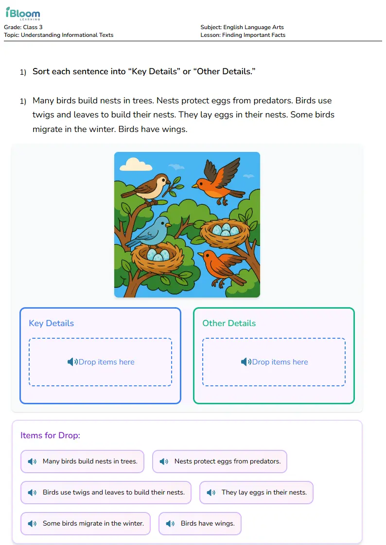 Finding Important Facts Lesson for Class 3