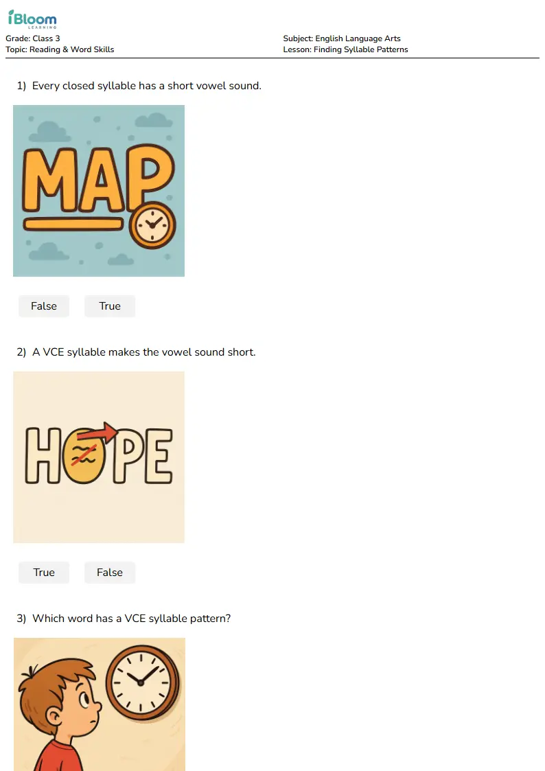 Finding Syllable Patterns Lesson for Class 3