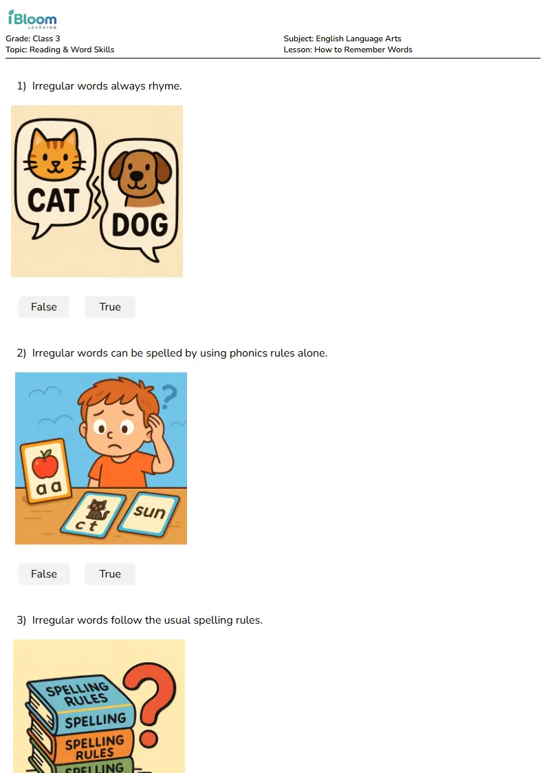 How to Remember Words Lesson for Class 3