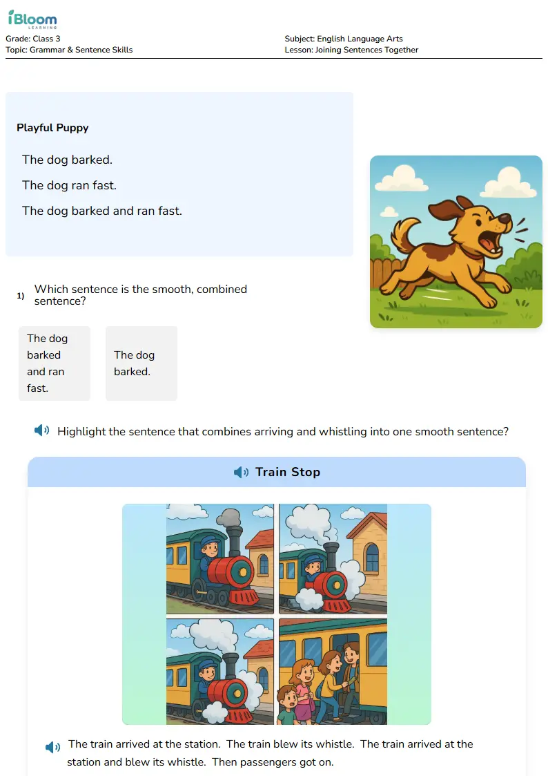 Joining Sentences Together Lesson for Class 3 | iBloom